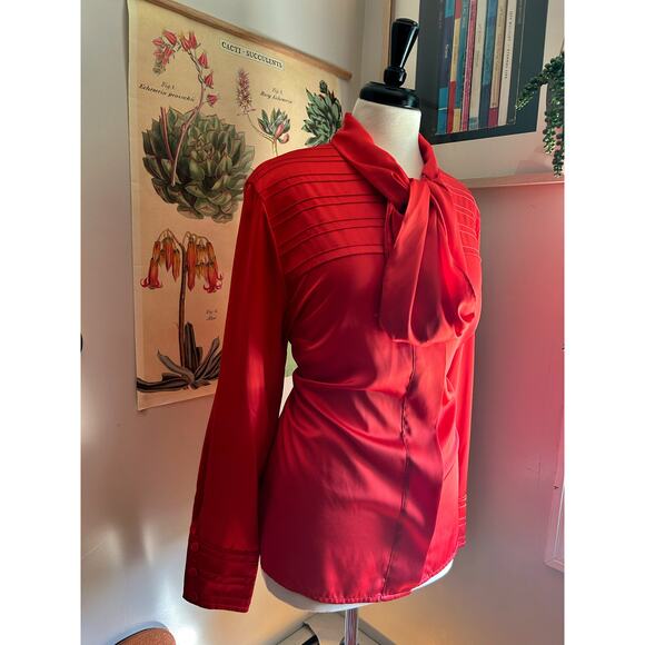 Louis Féraud Vintage Red Secretary Bow Blouse – Size US 16 / XL - Picture 4 of 12